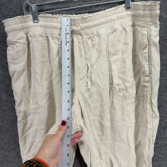 Sonoma Pants Women XL Beige High Rise Chino Flat Front Drawstring Linen Pockets - Picture 4 of 9